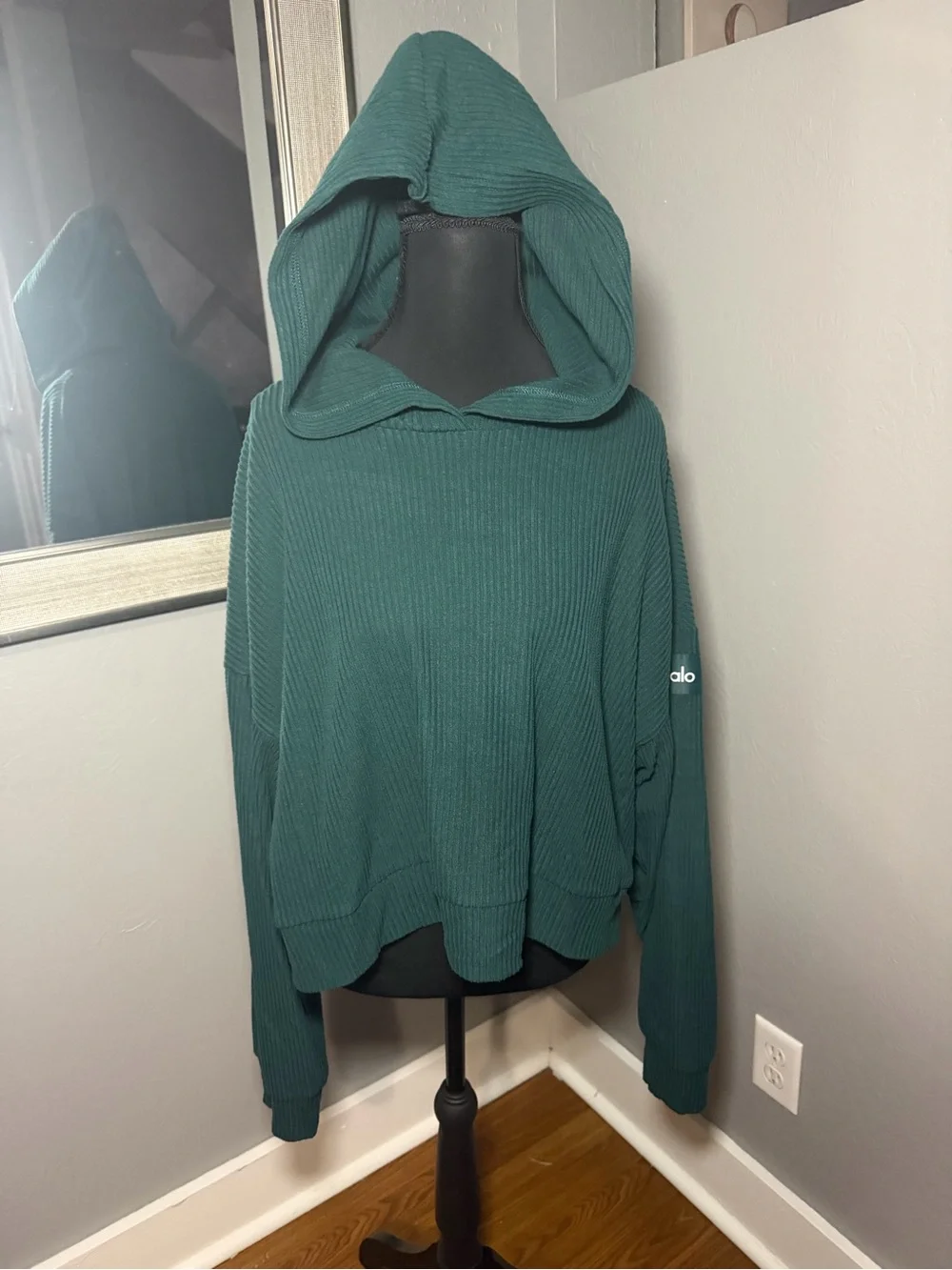 Alo Yoga Muse Ribbed Hoodie Midnight Green Soft Boxy Oversized XS